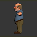 Cartoon Man Character With Red Glasses Mustache Blue Shirt Brown Pants Outstretched Arms And Gray Background