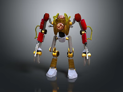 Mechanical Robot Character And Plant Bio Hybrid With Red Arms Yellow Joints White Feet 3d model