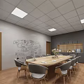 Modern Conference Room Interior With Long Table Gray Chairs Green Plants Whiteboard And Projector