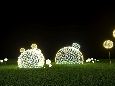 Illuminated Spherical Art Installation With Various Sizes On Green Grass Field 3d model