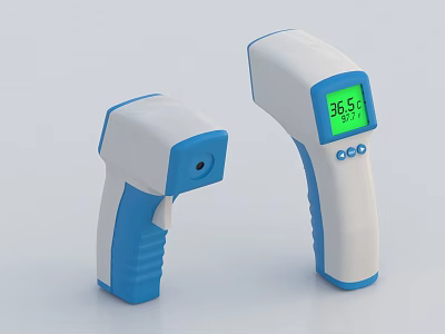 Non Contact Infrared Thermometer Medical Device With Blue And White Handheld Design And Digital 3d model