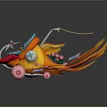 Colorful Cartoon Car 3D Model With Blue Seat Red Body Pink Wheels And Flame Decor