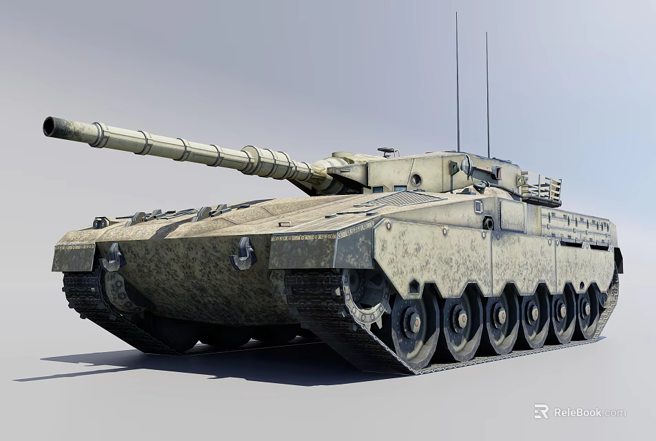Military Tank With Heavy Armored Body Long Barrel Cannon And Tracked Chassis 3d model 