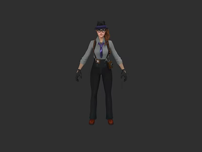 Vintage Detective Outfit with Shirt Vest Tie Pants Gloves Hat and Boots 3d model
