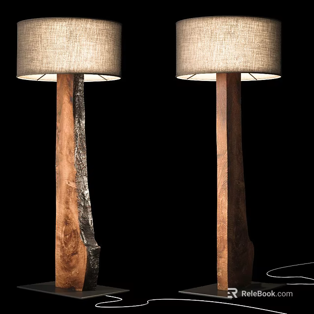 Two Modern Floor Lamps With Natural Wooden Bases And Fabric Shades 3d model 
