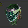 Futuristic Sci Fi Helmet Design With Black Silver Shell Green Accents And Tentacle Base