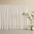 Elegant White Pleated Curtains in Light Beige Room with Potted Plant