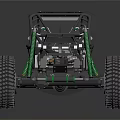 Green Off Road Vehicle With Open Frame Large Tires And Suspension System