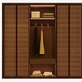 Modern Wooden Wardrobe with Wicker Doors Interior Storage Shelves and Hanging Space for Folded Clothes
