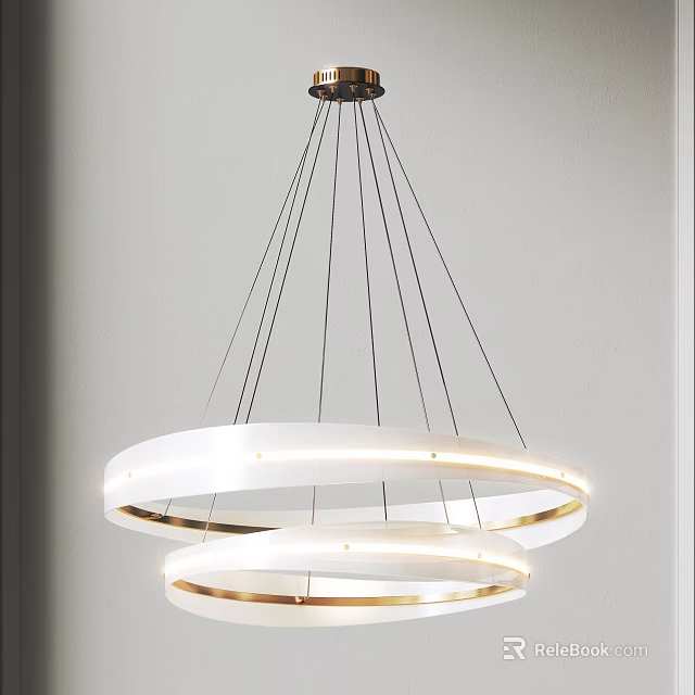 Modern Layered Circular Pendant Light With White Gold Illuminated Rings Design 3d model 