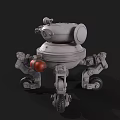 Futuristic Mechanical Weapon Platform With Turret Multiple Legs And Red Spherical Tank