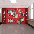 Stylish Red Hexagonal Bookshelf With Books On Red Wall Interior Design