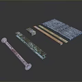 Rusty Metal Bars And Bolts With Corroded Surface In Different Sizes 3d model
