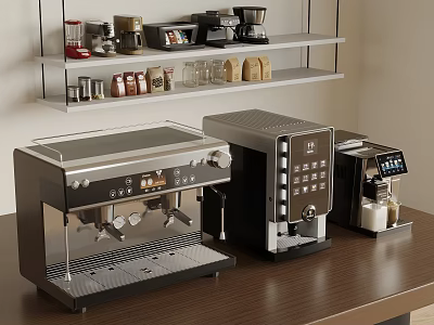 Two Modern Stainless Steel Coffee Machines As Kitchen Appliances On Counter 3d model