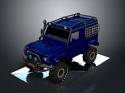 Blue Off Road Vehicle with Roof Rack Cargo Storage and Large Tires 3D Rendered 3d model