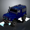 Blue Off Road Vehicle with Roof Rack Cargo Storage and Large Tires 3D Rendered