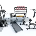 Modern Fitness Equipment Set Including Multi-functional Trainer Treadmill Dumbbell Rack And Chair
