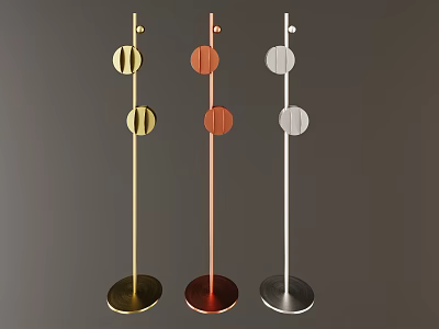 Three Modern Gold Copper Silver Floor Lamps With Two Circular Shades And Round Base Design 3d model