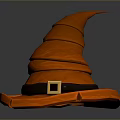 Orange Witch Hat with Black Belt and Gold Buckle Conical Crown and Round Brim