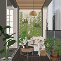 Cozy Natural Home Balcony Space With Green Plant Wall Sofa Table And Mountain View