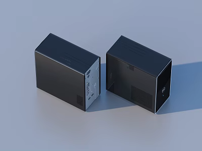 Two Black Cube Shaped Electronic Devices For Household Use With Ports And Ventilation 3d model
