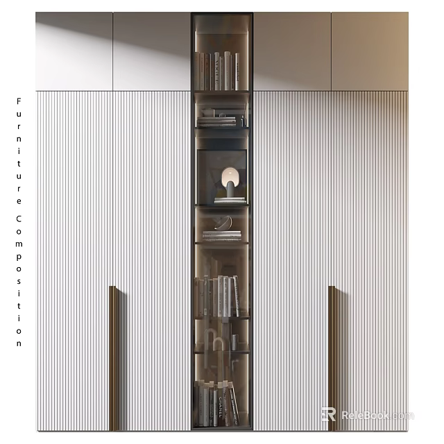 Modern Decorative Cabinet With Glass Shelves Displaying Books And Decorative Items 3d model 