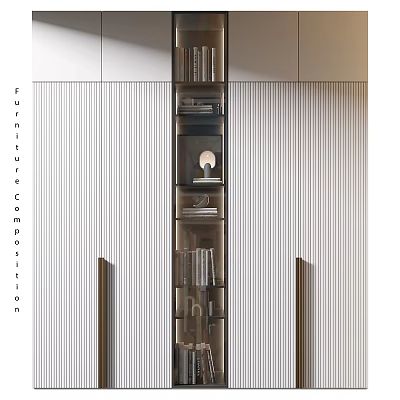 Modern Decorative Cabinet With Glass Shelves Displaying Books And Decorative Items 3d model