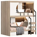 Modern Wooden Bunk Bed with Stairs Storage and Pink Grey Bedding