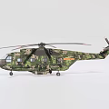 Camouflage Military Helicopter With Number 6 And Rotors On White Background