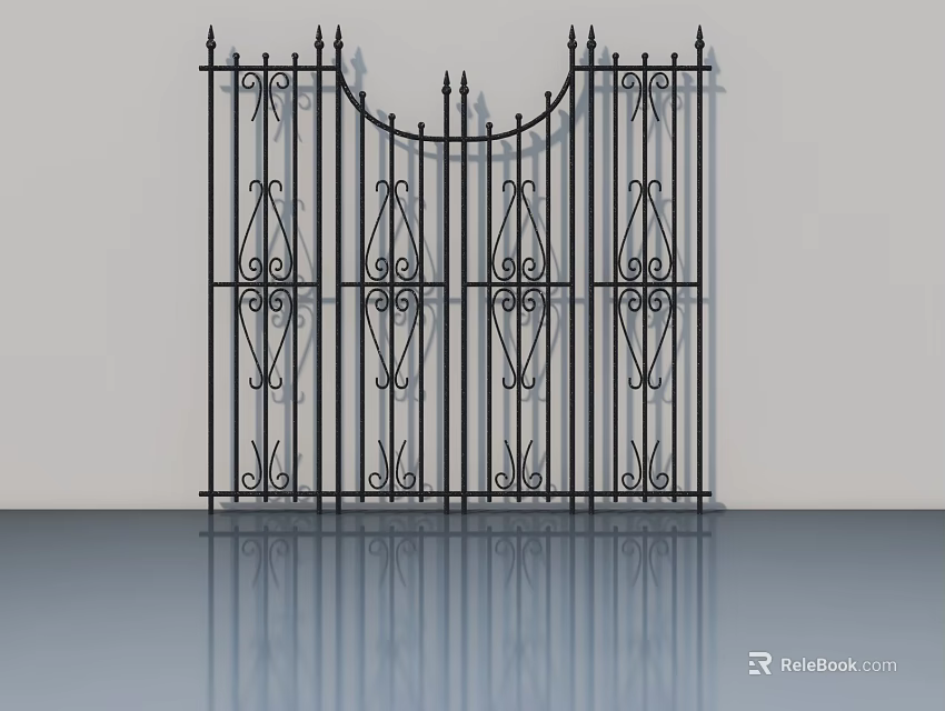 Wrought Iron Swing Door With Ornate Patterns On Gray Wall Background 3d model