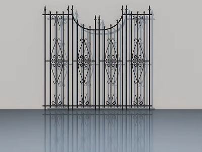 Wrought Iron Swing Door With Ornate Patterns On Gray Wall Background 3d model