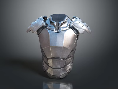 Futuristic Silver Metallic Breastplate With Shoulder Armor And Geometric Design 3d model