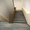 Modern Staircase Interior With Wooden Handrail Gray Steps And Wall Lighting Strips