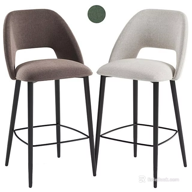 Modern Brown And Gray Bar Stools With Curved Backrest And Black Metal Legs 3d model 