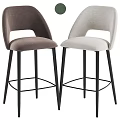 Modern Brown And Gray Bar Stools With Curved Backrest And Black Metal Legs