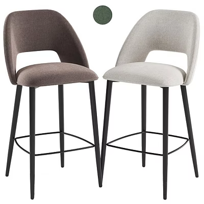 Modern Brown And Gray Bar Stools With Curved Backrest And Black Metal Legs 3d model