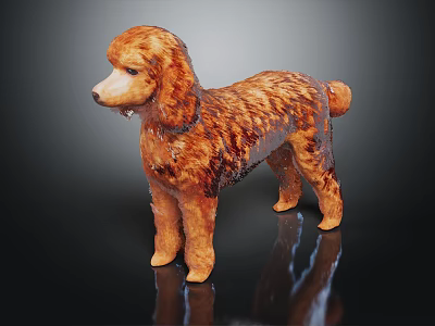 Brown Poodle Sculpture in Standing Pose with Shiny Appearance on Black Surface 3d model