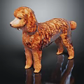 Brown Poodle Sculpture in Standing Pose with Shiny Appearance on Black Surface 3d model