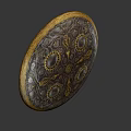 Circular Silver Gray Shield With Golden Border And Intricate Patterns 3d model