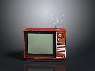 Vintage Television Set With Wooden Case Retro Antenna And Green Screen 3d model