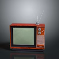 Vintage Television Set With Wooden Case Retro Antenna And Green Screen