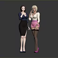 Two Female Characters Posing Together With Brown Blonde Hair Stylish Outfits And High Heels