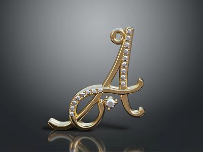 Elegant Gold Letter A Brooch Accessory with Sparkling Diamonds and Intricate Design 3d model