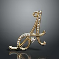 Elegant Gold Letter A Brooch Accessory with Sparkling Diamonds and Intricate Design
