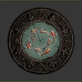 Ornate Round Decorative Basin With Carved Border Turquoise Water And Koi Fish