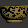 Traditional Yellow Bowl With Blue Dragon Patterns For Daily Household Use