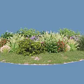 Circular Lawn Plant Combination With Various Green Shrubs Red Purple Flowers And Herbs