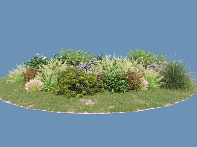 Circular Lawn Plant Combination With Various Green Shrubs Red Purple Flowers And Herbs 3d model