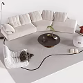 Modern Sofa Coffee Table Set With Round Black Table Decorative Plant And Floor Lamp