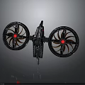 Futuristic Black Cosmic Exploration Spacecraft With Dual Rotors And Red Lights